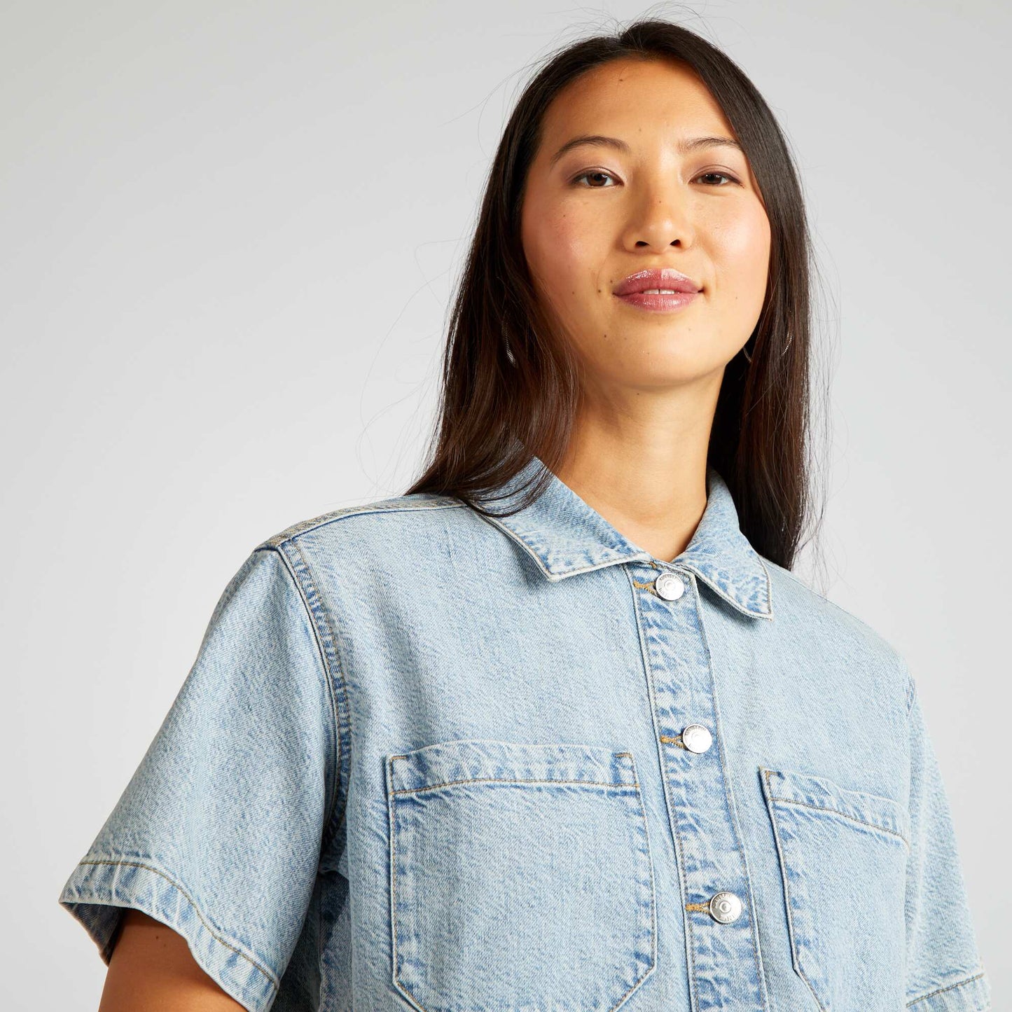 Cropped denim shirt BLUE