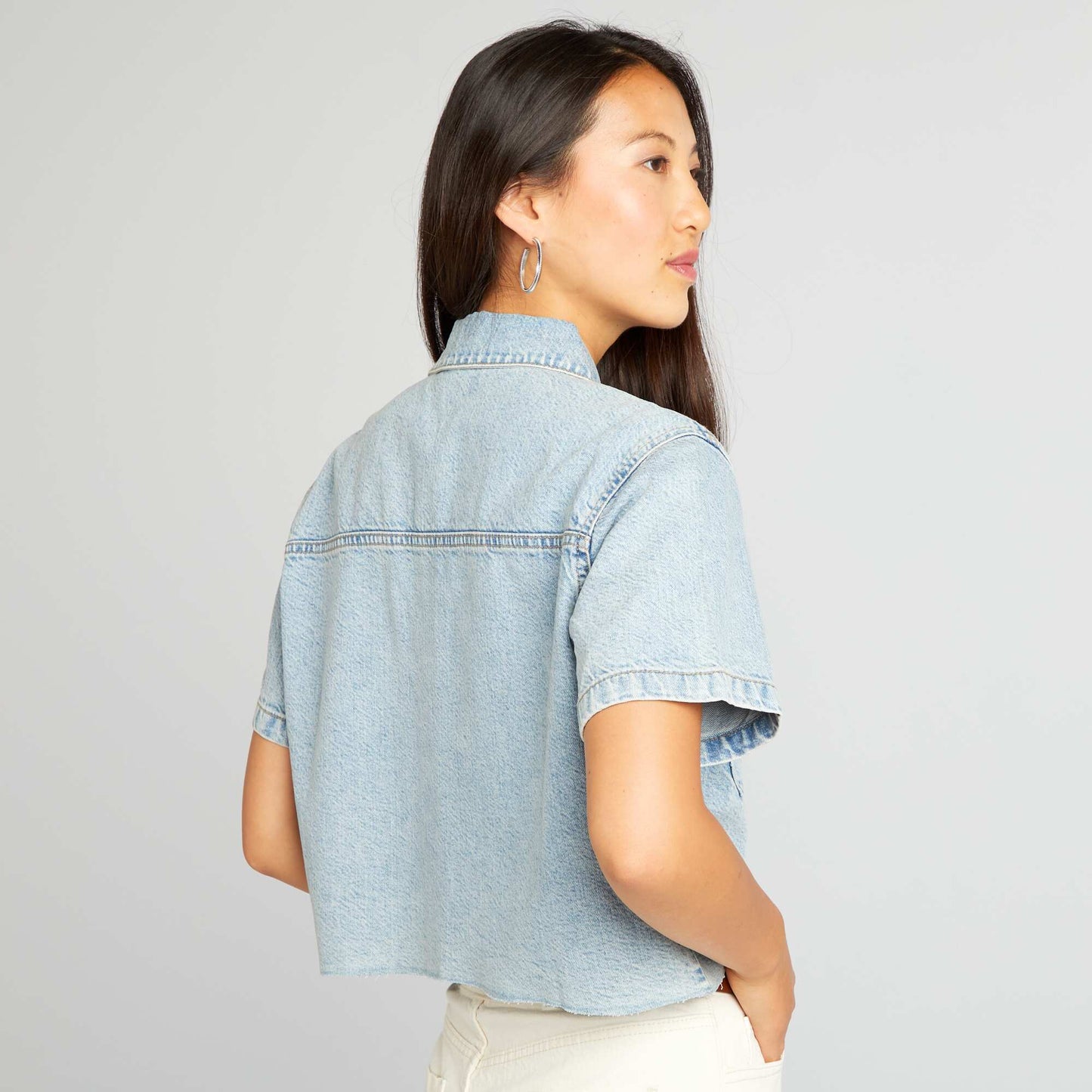 Cropped denim shirt BLUE