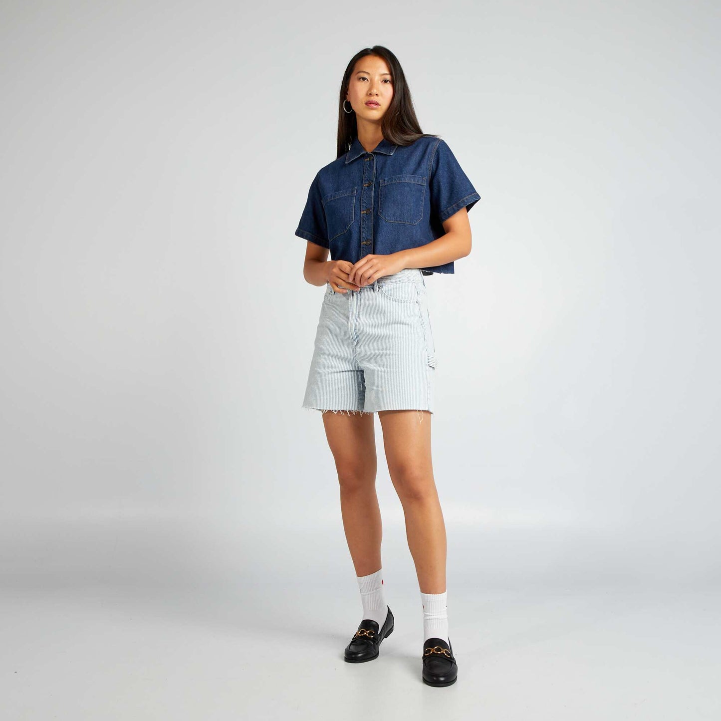 Cropped denim shirt BLUE