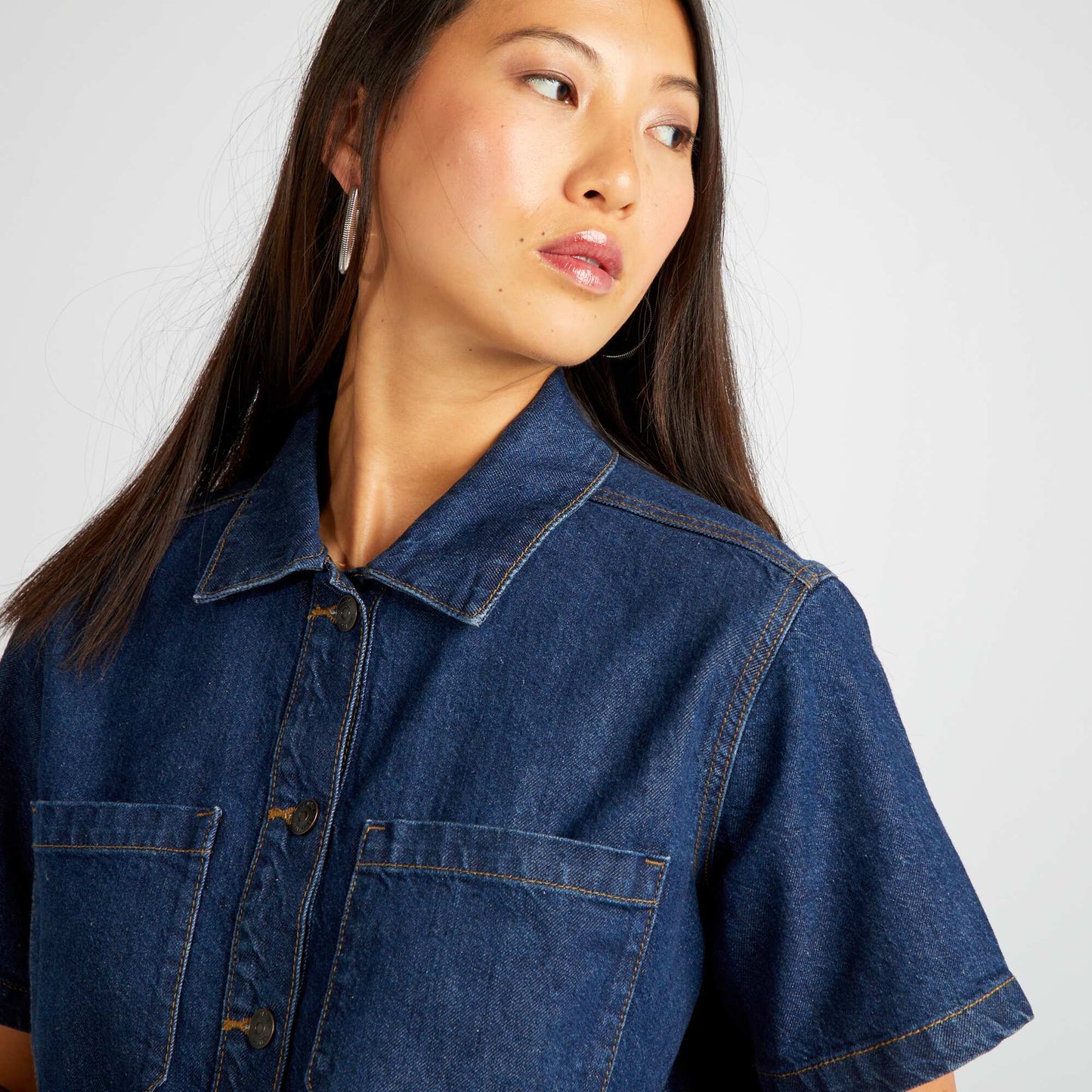 Cropped denim shirt BLUE