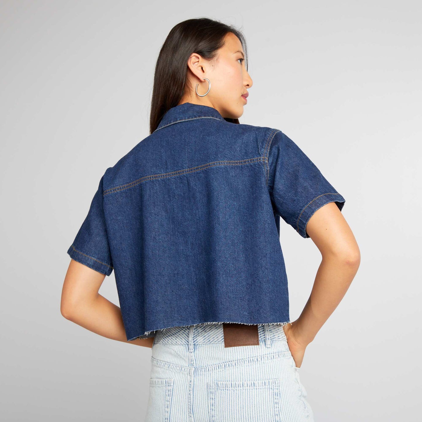 Cropped denim shirt BLUE