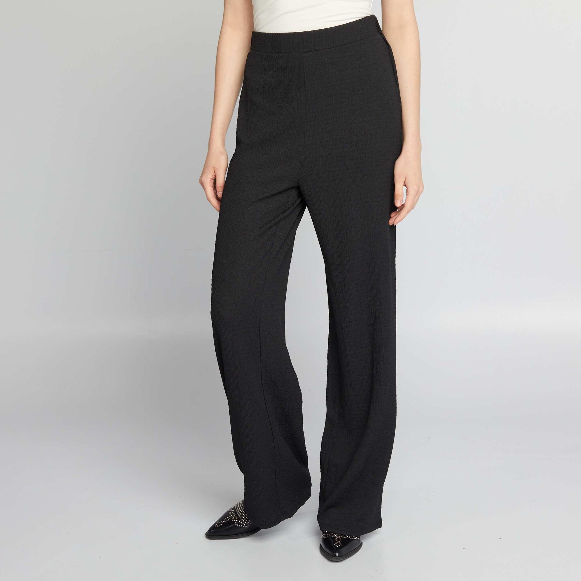 Wide-leg waffled trousers BLACK