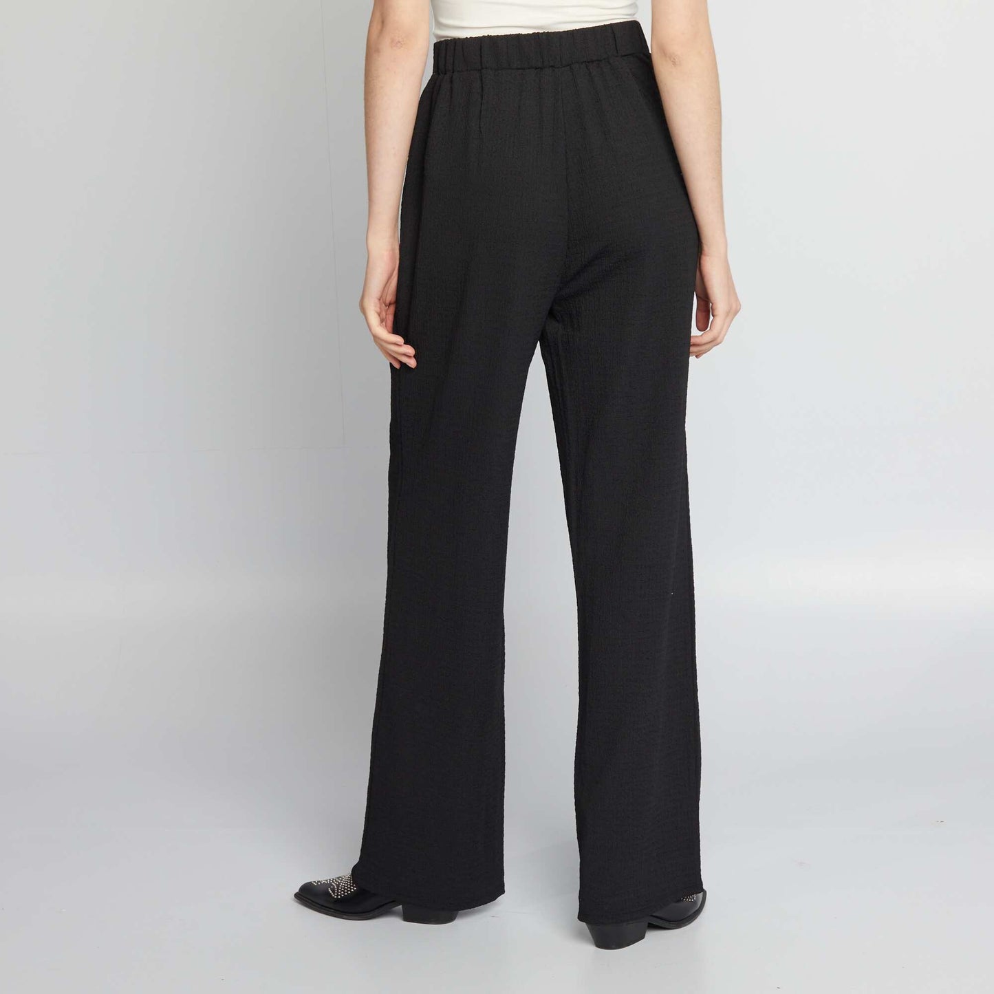 Wide-leg waffled trousers BLACK