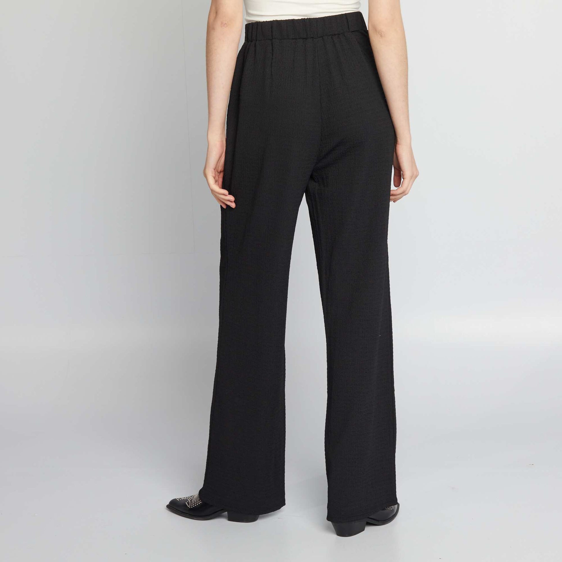 Wide-leg waffled trousers BLACK