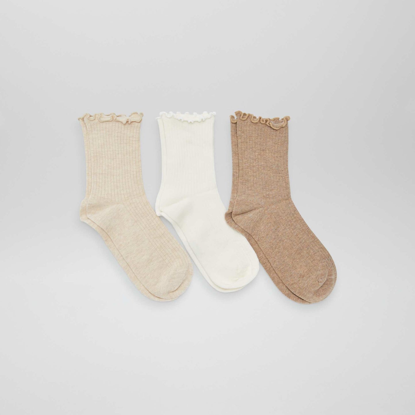 Pack of 3 pairs of scalloped socks BEIGE