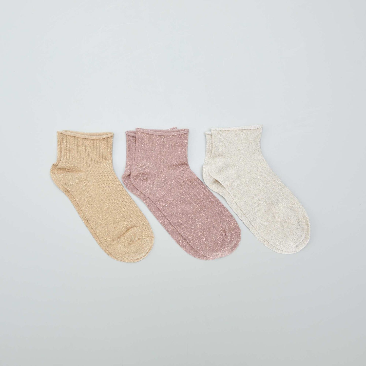 Pack of glittery ankle socks - 3 pairs BEIGE