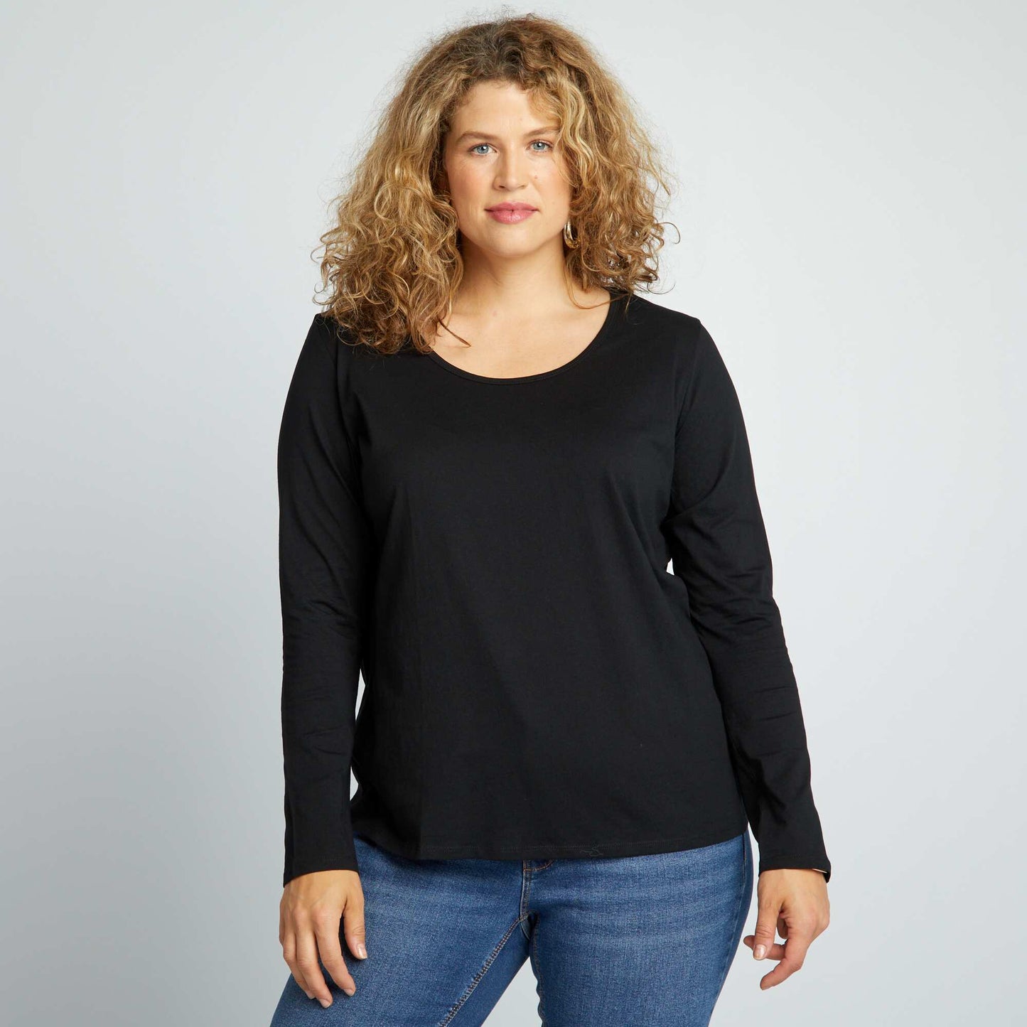 Plain long-sleeved jersey T-shirt black