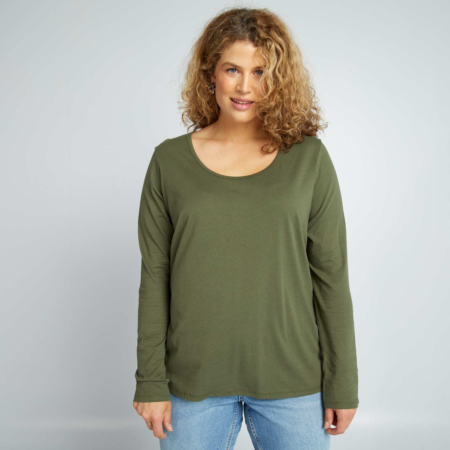 Plain long-sleeved jersey T-shirt GREEN