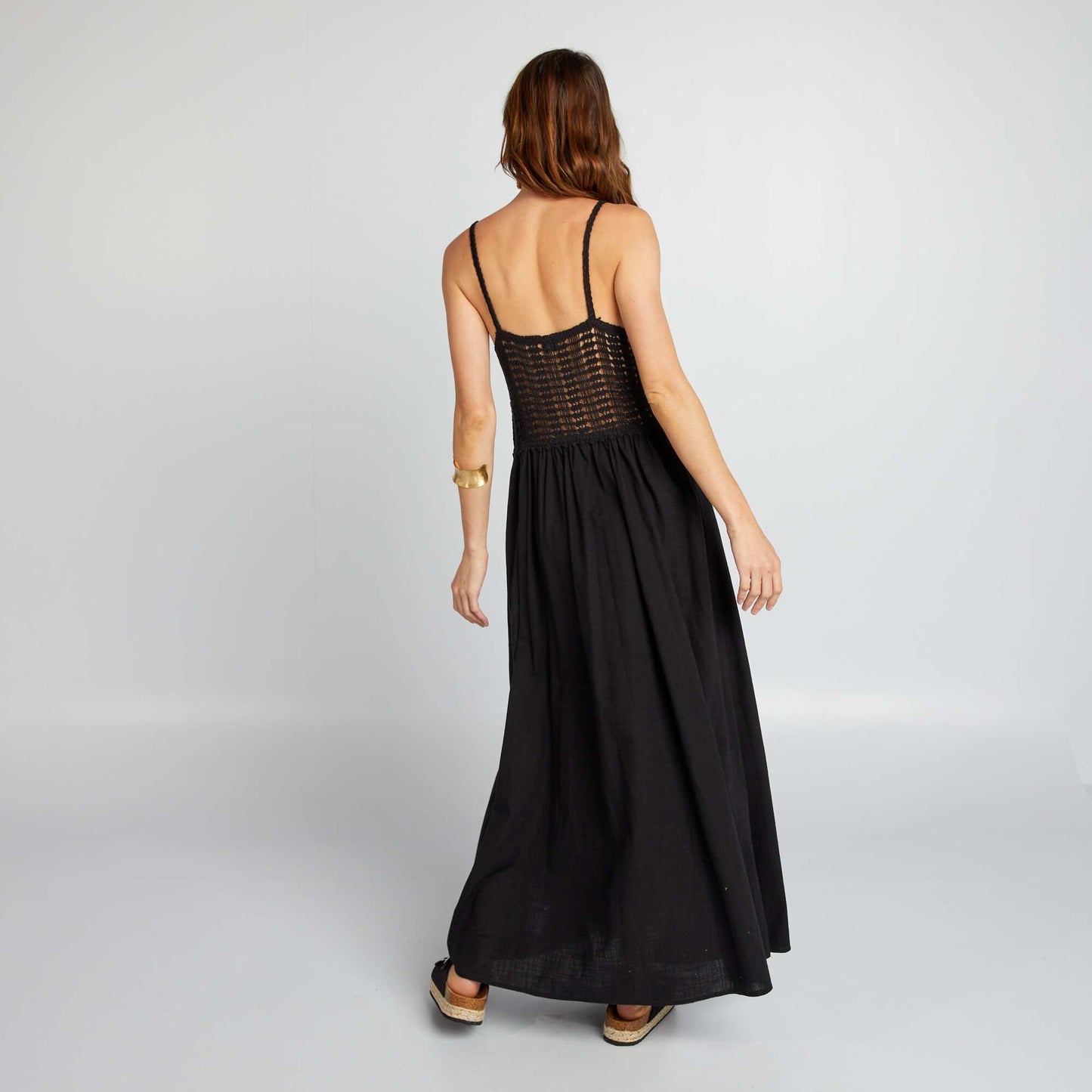 Long flared macramé dress black