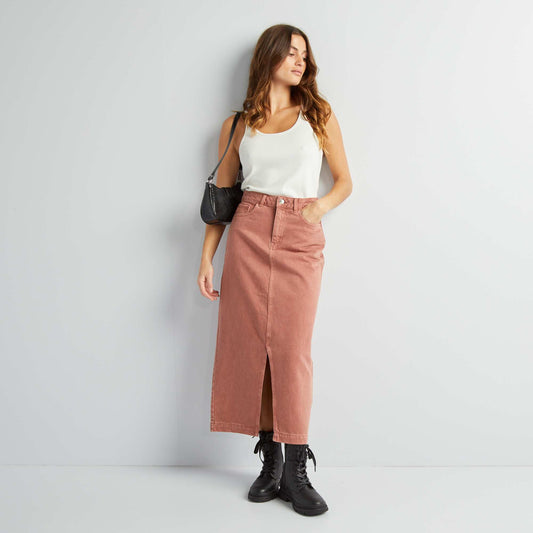 Denim midi skirt PINK