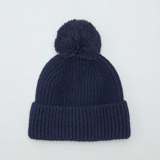 Ribbed beanie with pompom BLUE