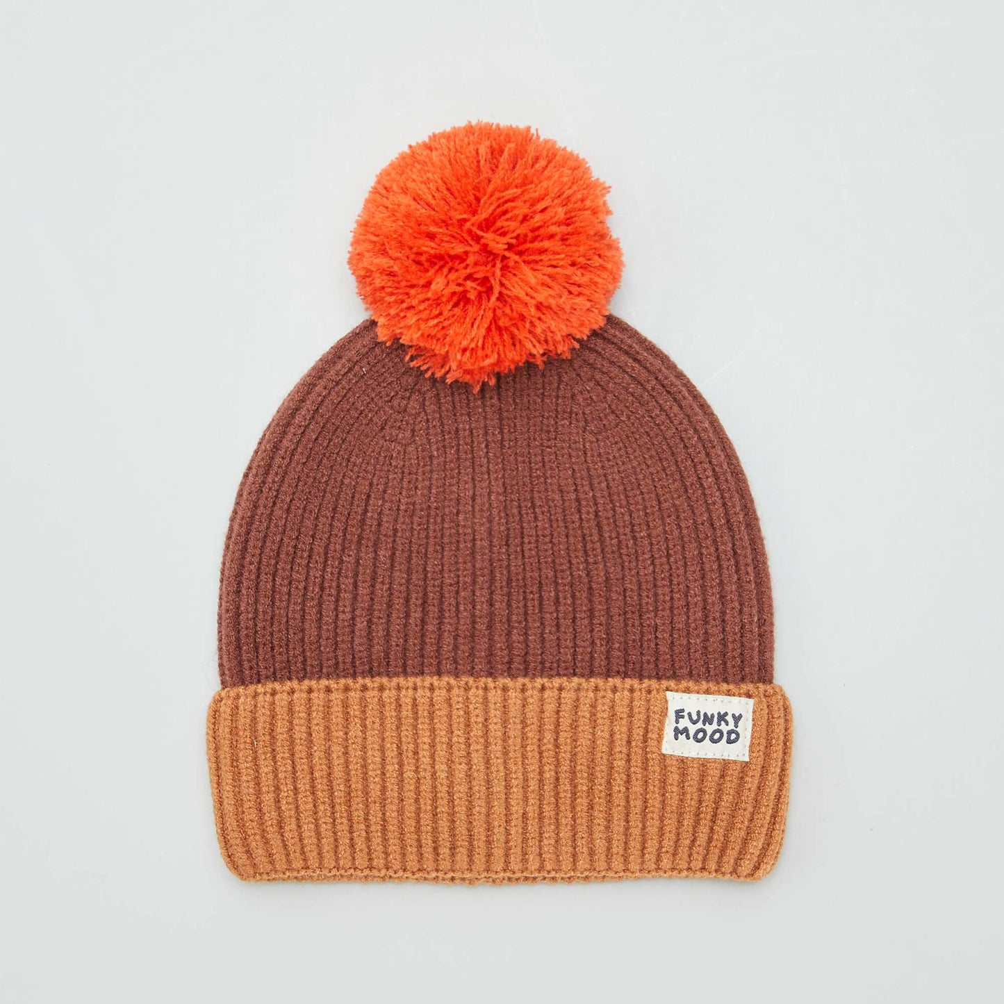 Three-tone hat and snood set BROWN