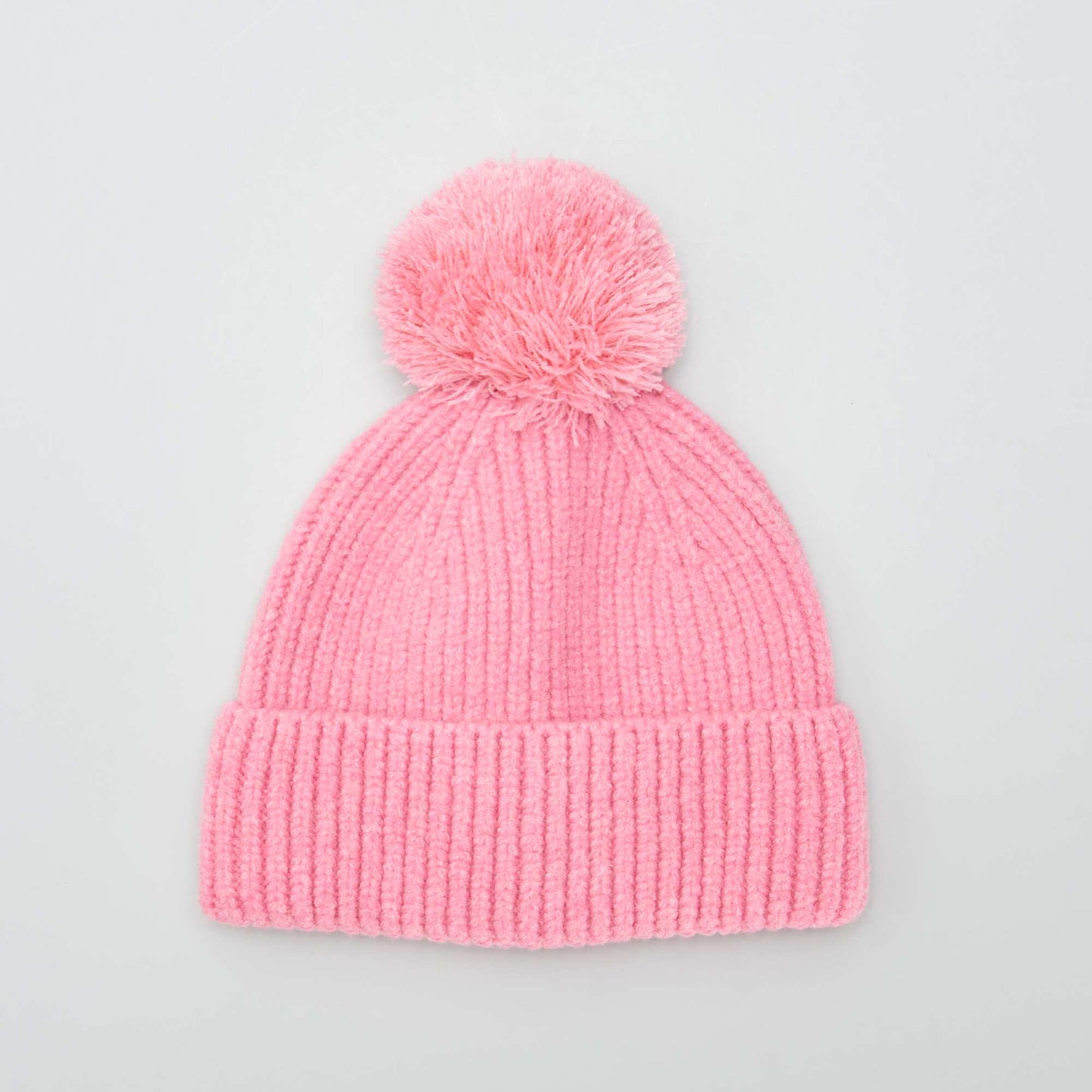 Ribbed bobble hat pink