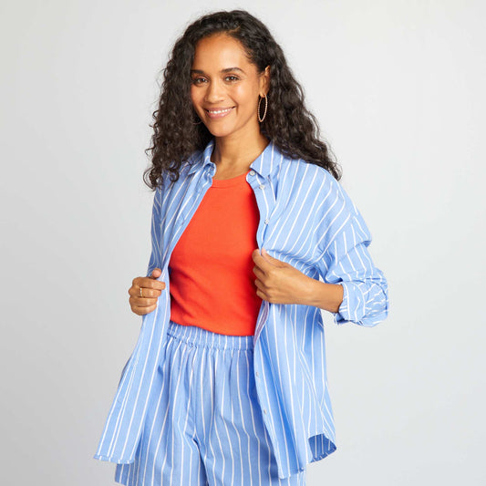 Striped poplin shirt BLUE