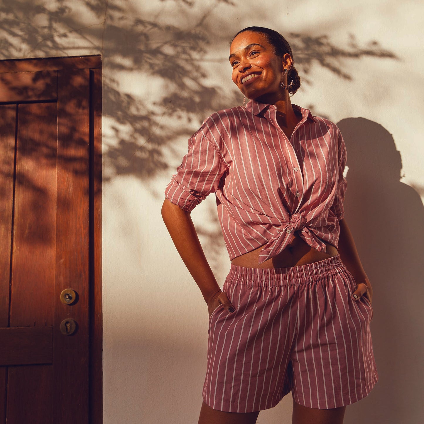 Striped poplin shirt PINK