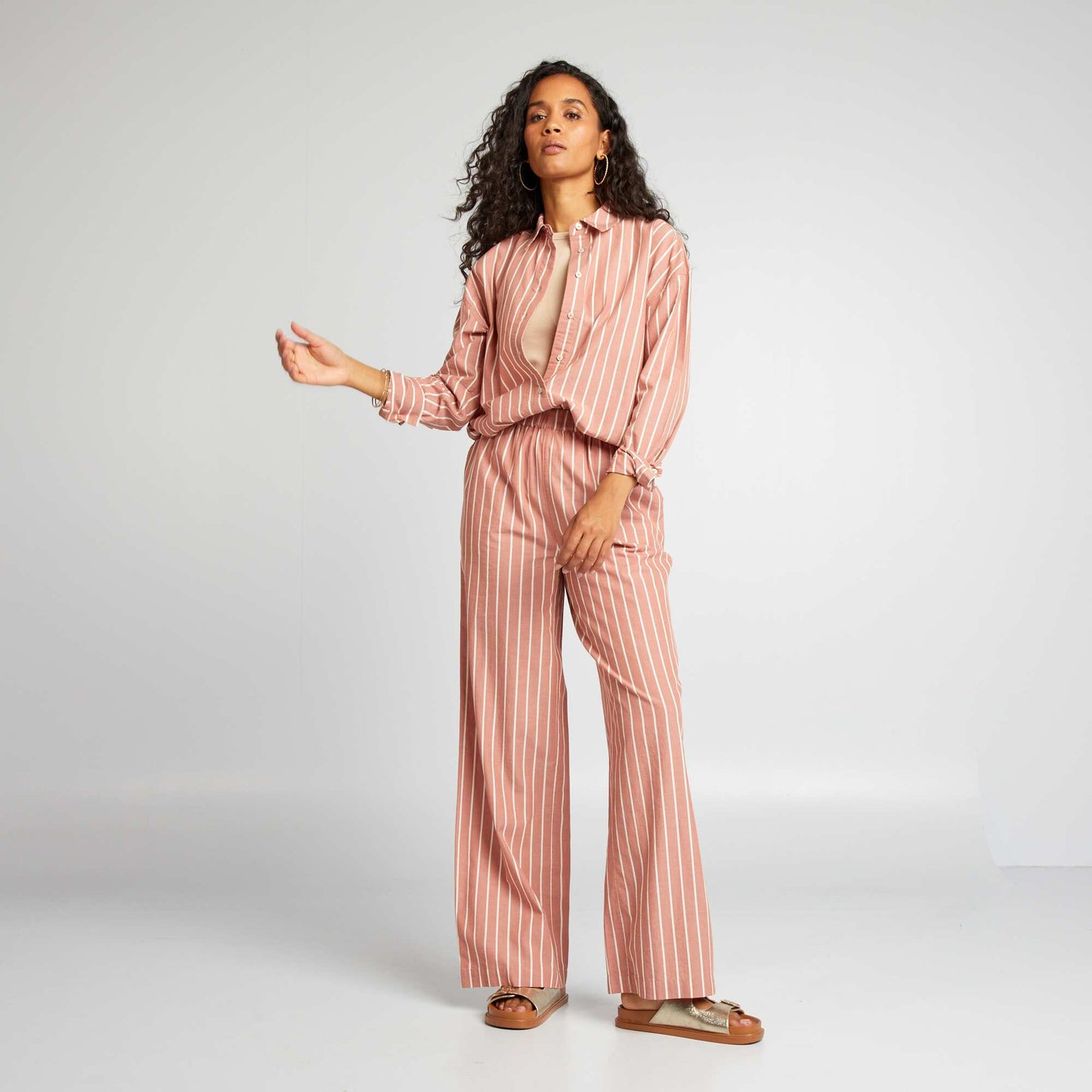 Striped poplin shirt PINK