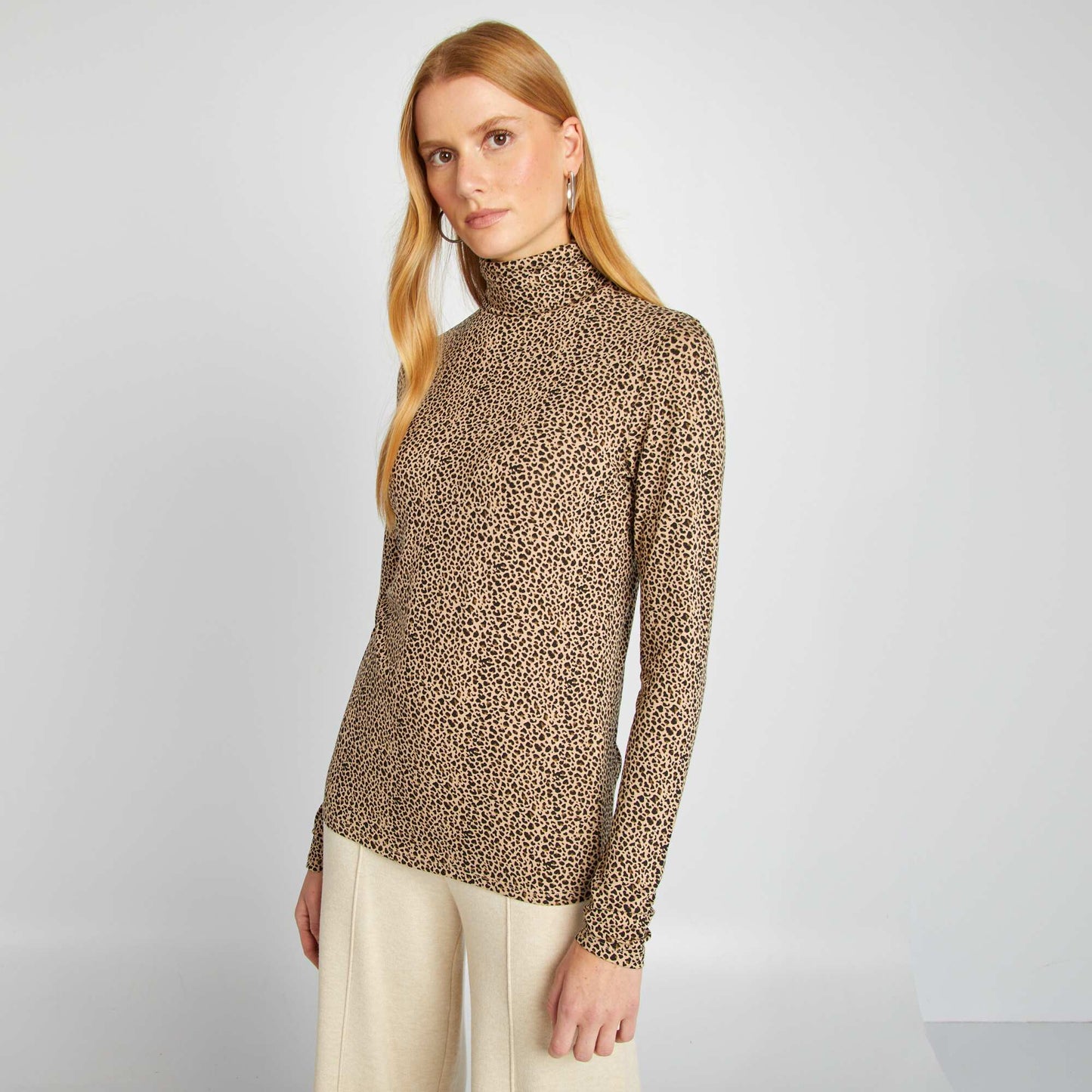 Jersey turtleneck T-shirt BEIGE