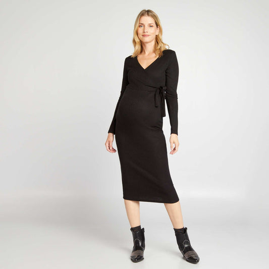 Ribbed knit maternity jumper dress black