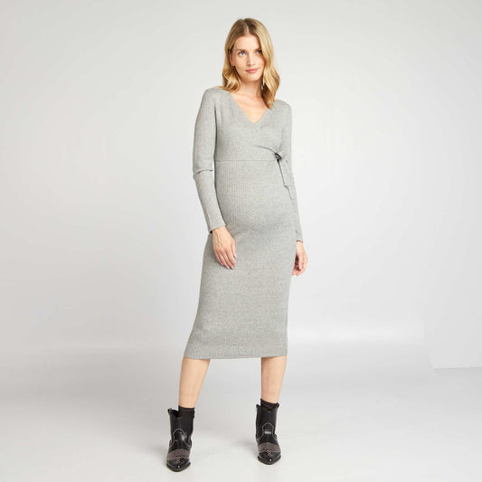 Ribbed knit maternity jumper dress GREY