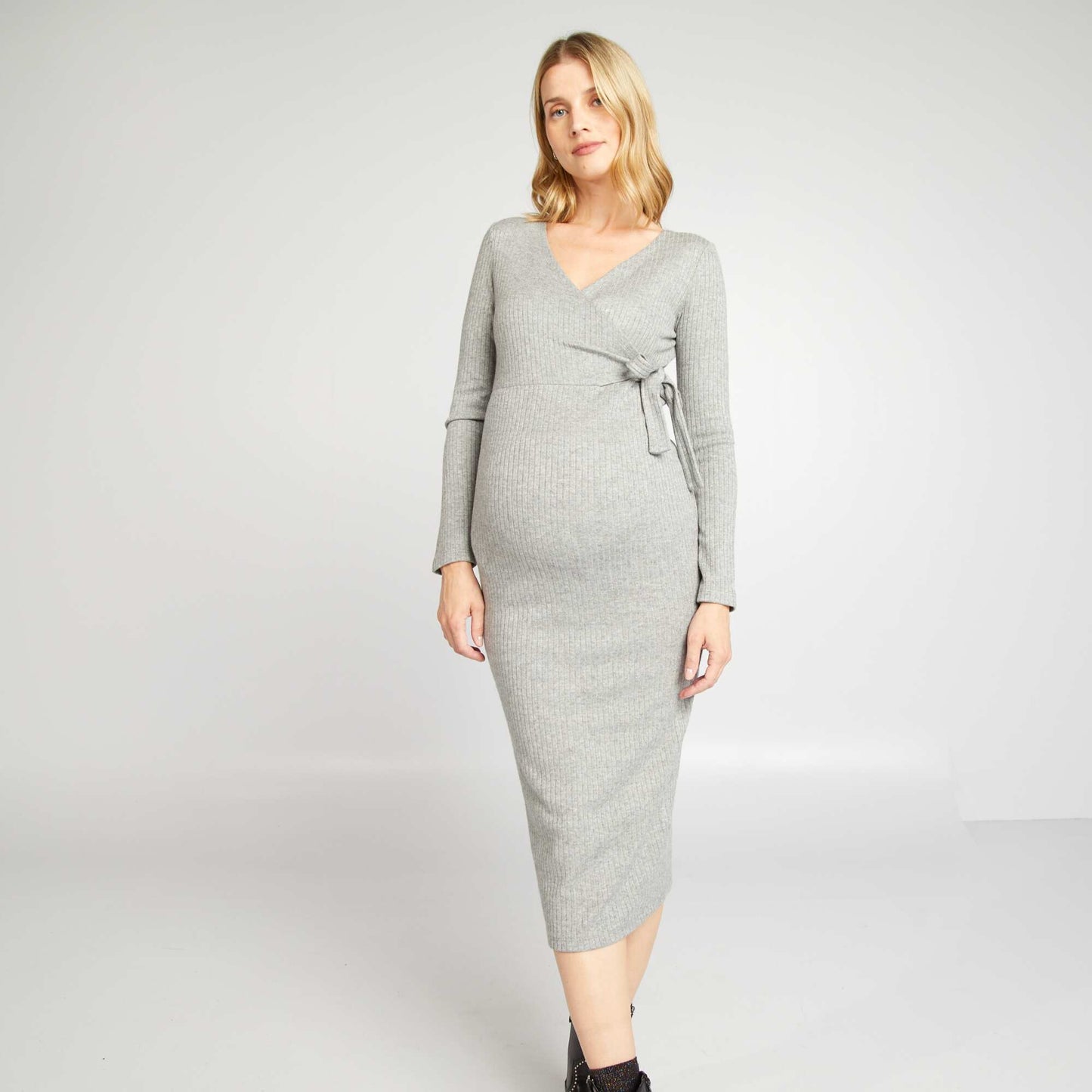 Ribbed knit maternity jumper dress GREY