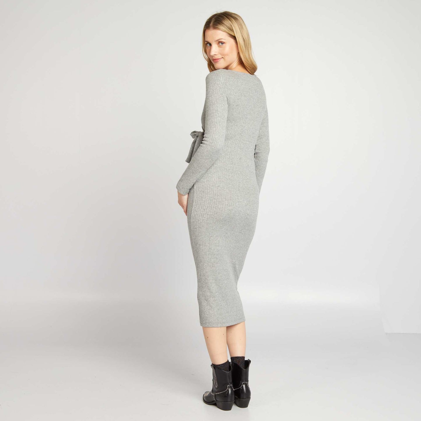 Ribbed knit maternity jumper dress GREY