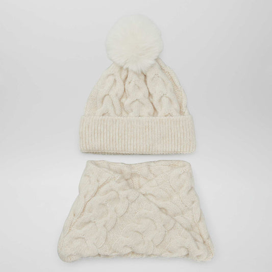 Knitted hat + snood set BEIGE