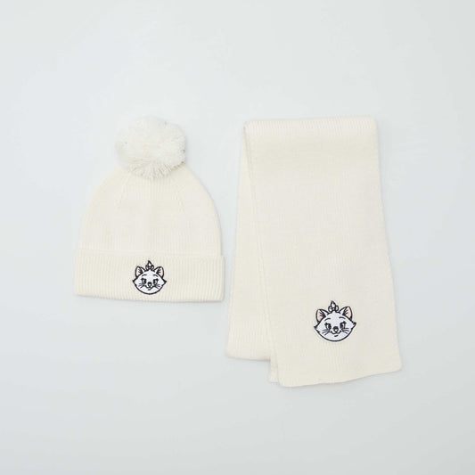 'Disney' 'Marie' ribbed beanie + scarf set - 2-piece set BEIGE