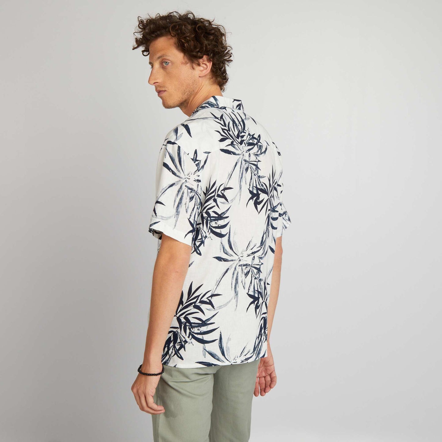 Floral print linen blend shirt BLUE