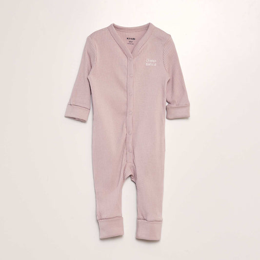 Ribbed long-sleeved sleepsuit PINK