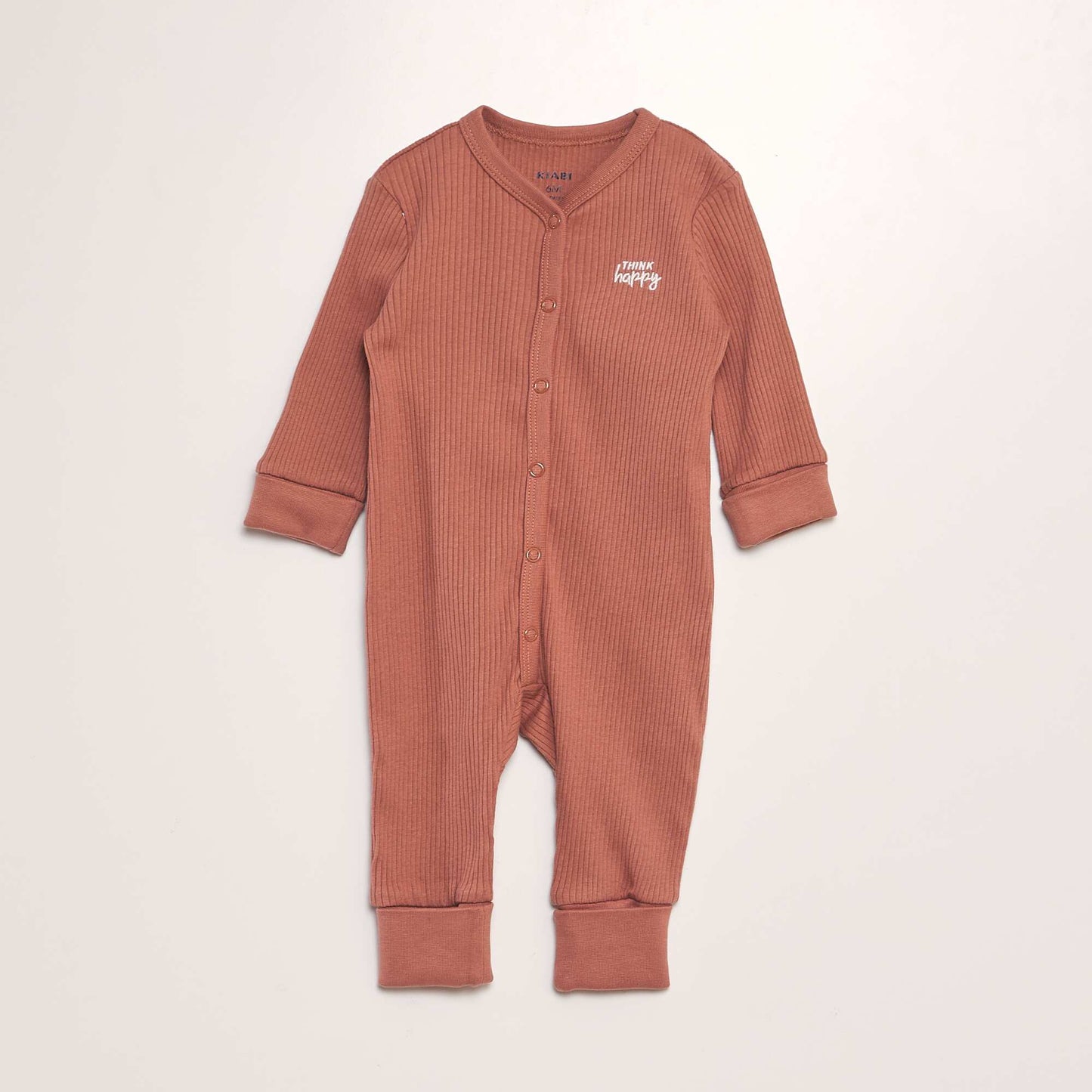 Ribbed long-sleeved sleepsuit BROWN