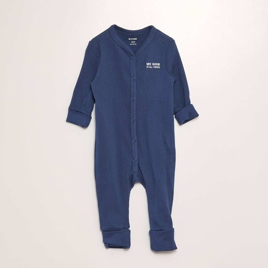 Ribbed long-sleeved sleepsuit GREEN