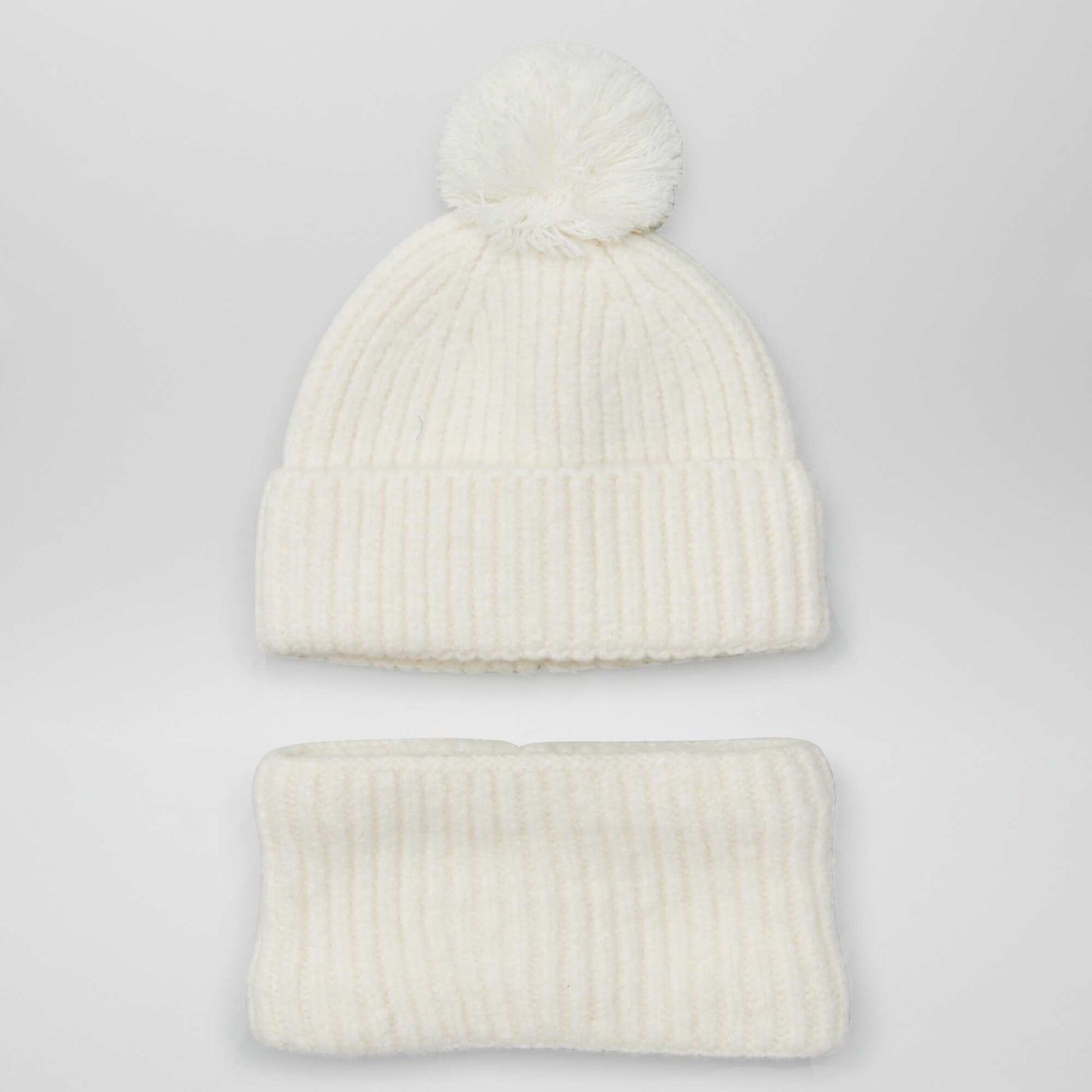 Double fleece hat + snood set WHITE