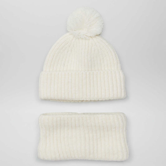 Double fleece hat + snood set WHITE