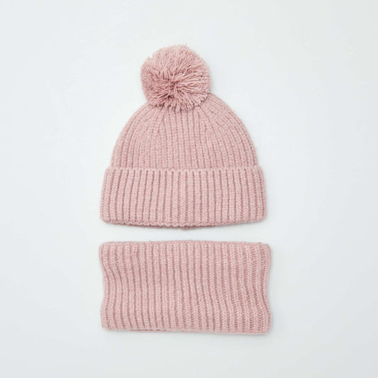 Double fleece hat + snood set PINK