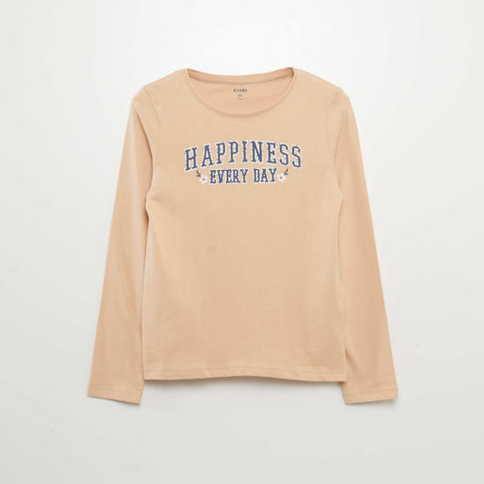 Long-sleeved printed T-shirt BEIGE