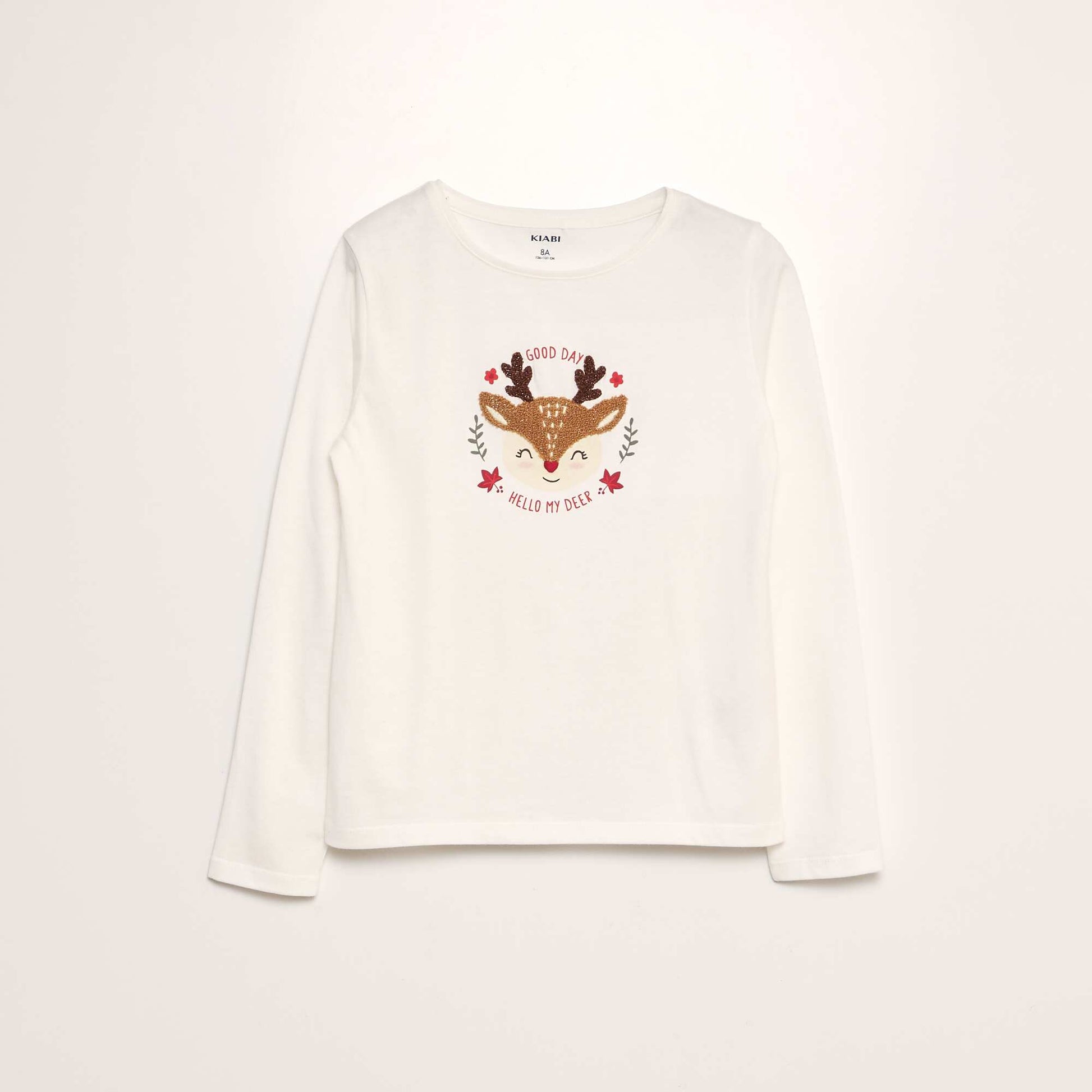 Christmas T-shirt with pompoms BEIGE