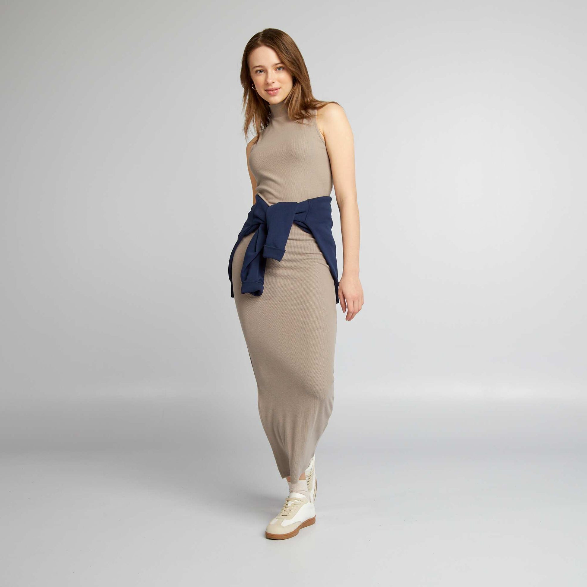 Sleeveless round-neck T-shirt BEIGE