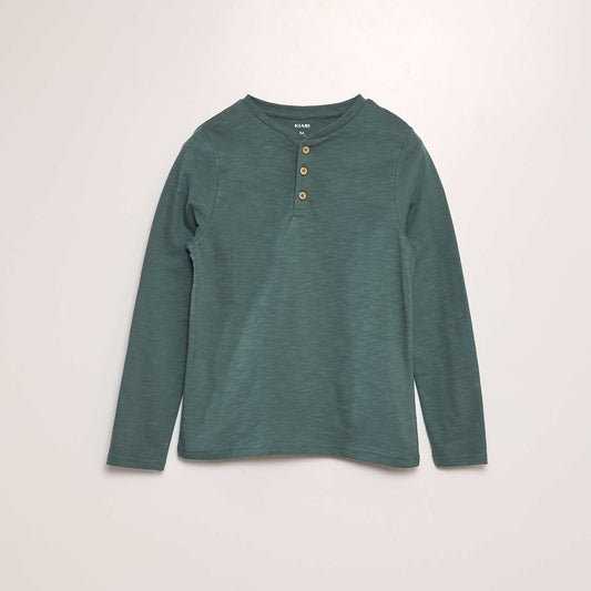 Henley collar T-shirt GREEN