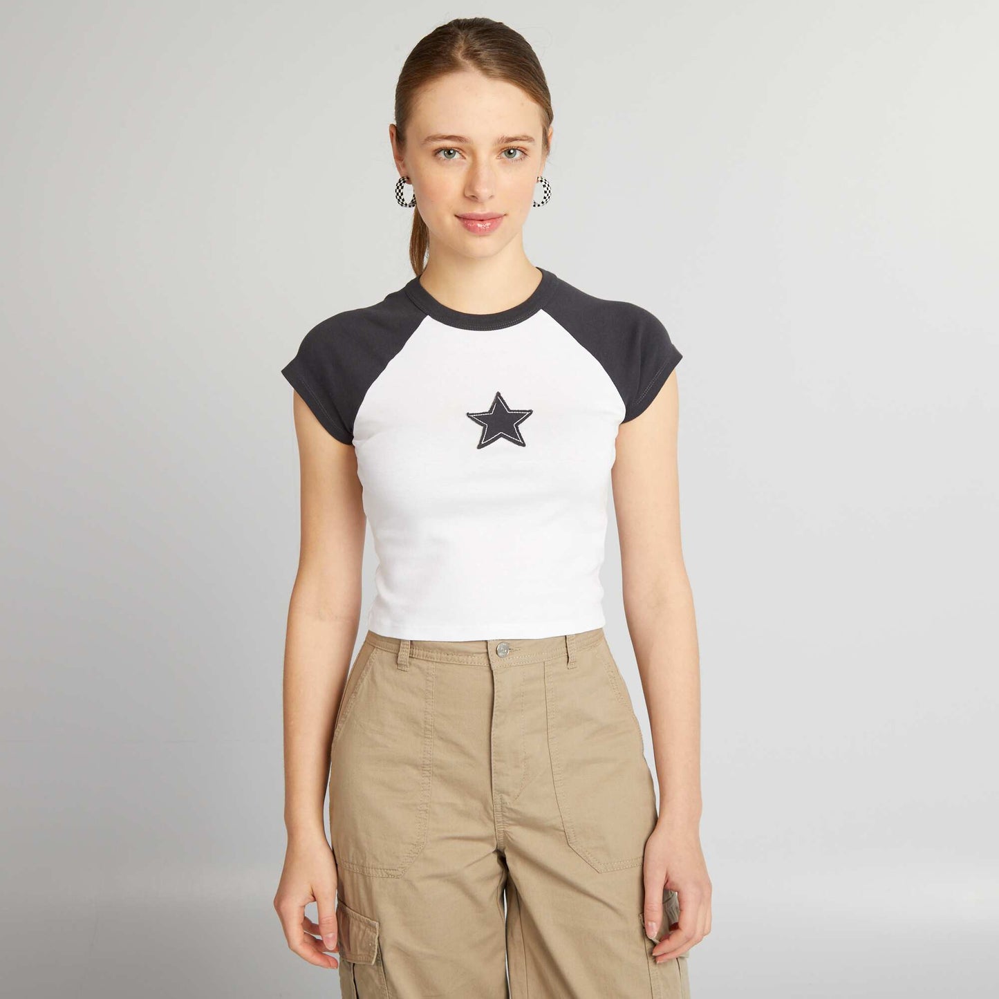 Jersey crop top with star BLACK