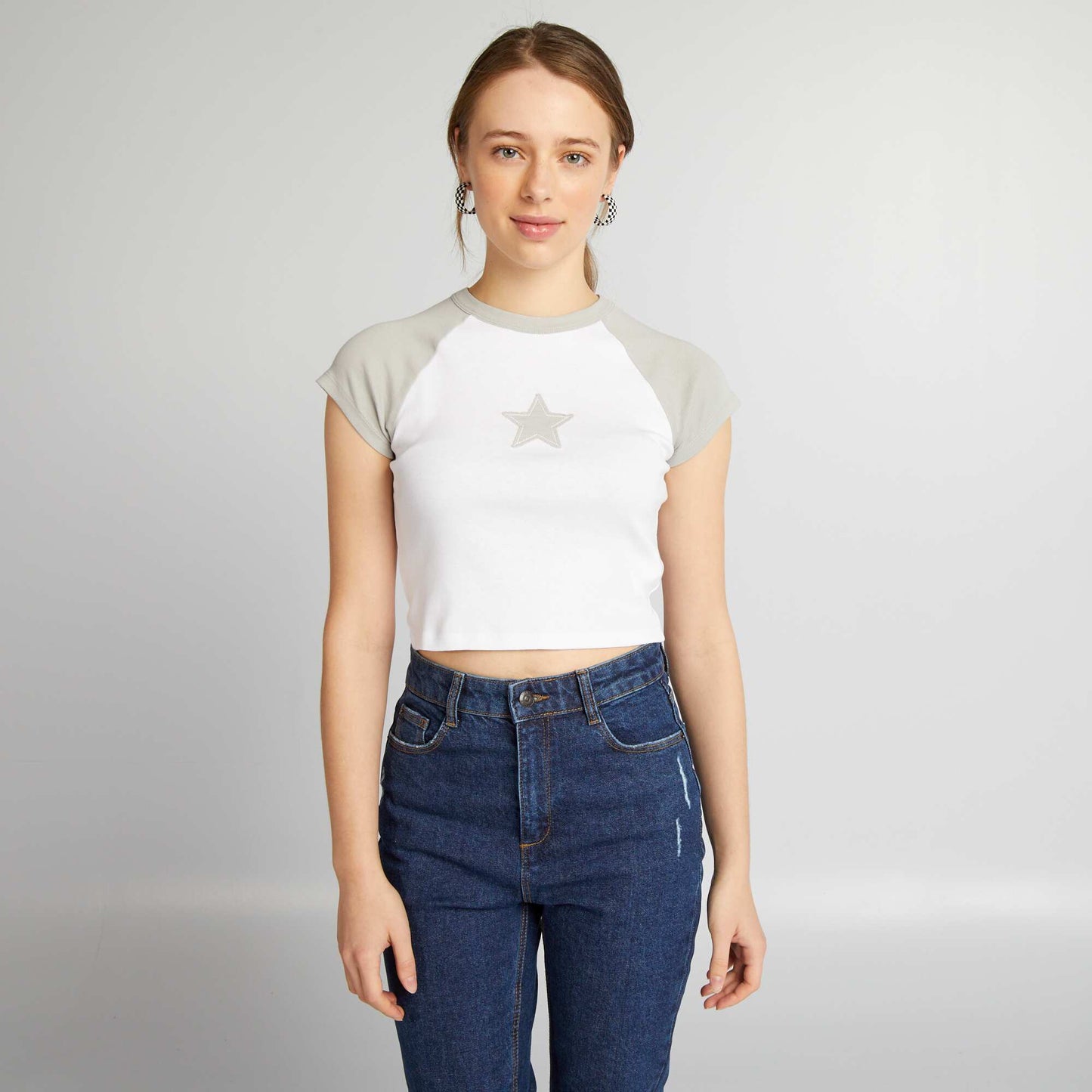 Jersey crop top with star grey