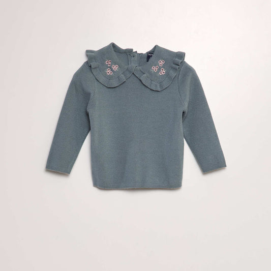 Sweater with embroidered Peter Pan collar BLUE