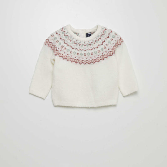 Warm jacquard sweater WHITE