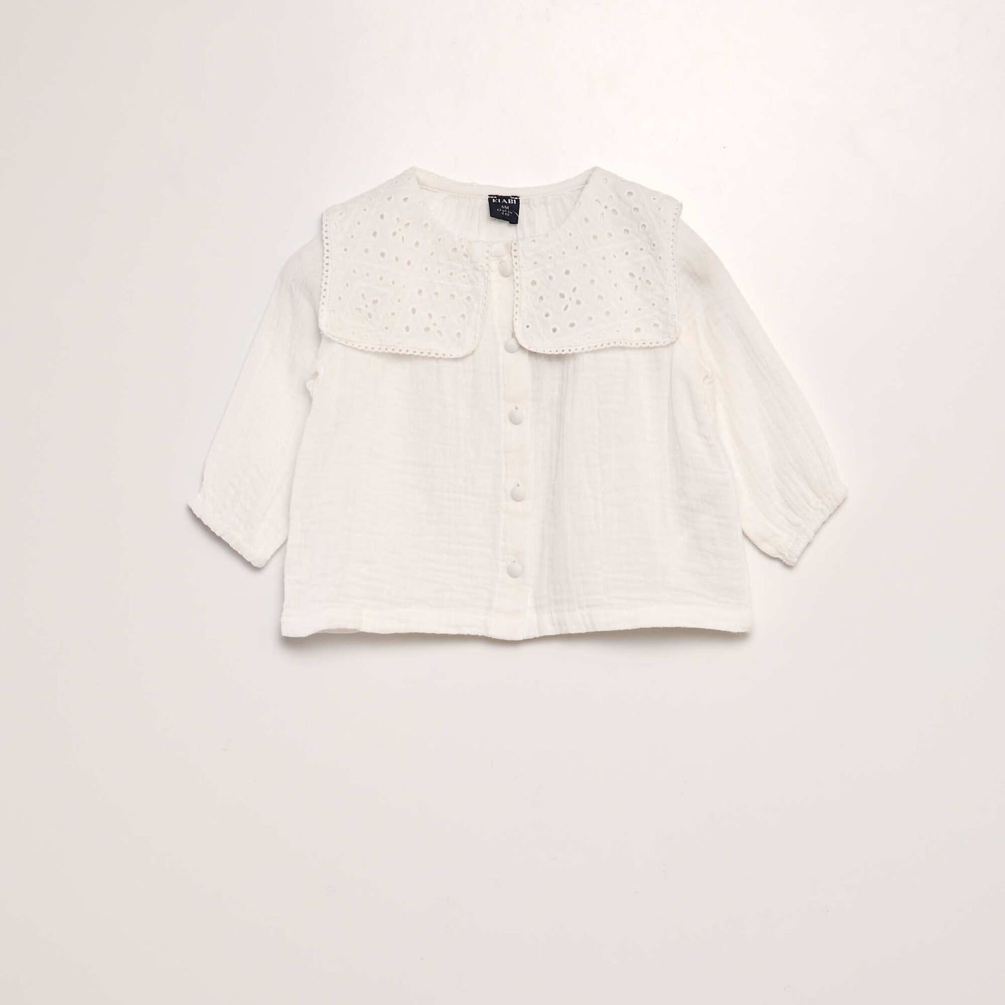 Cotton gauze blouse with embroidered collar WHITE