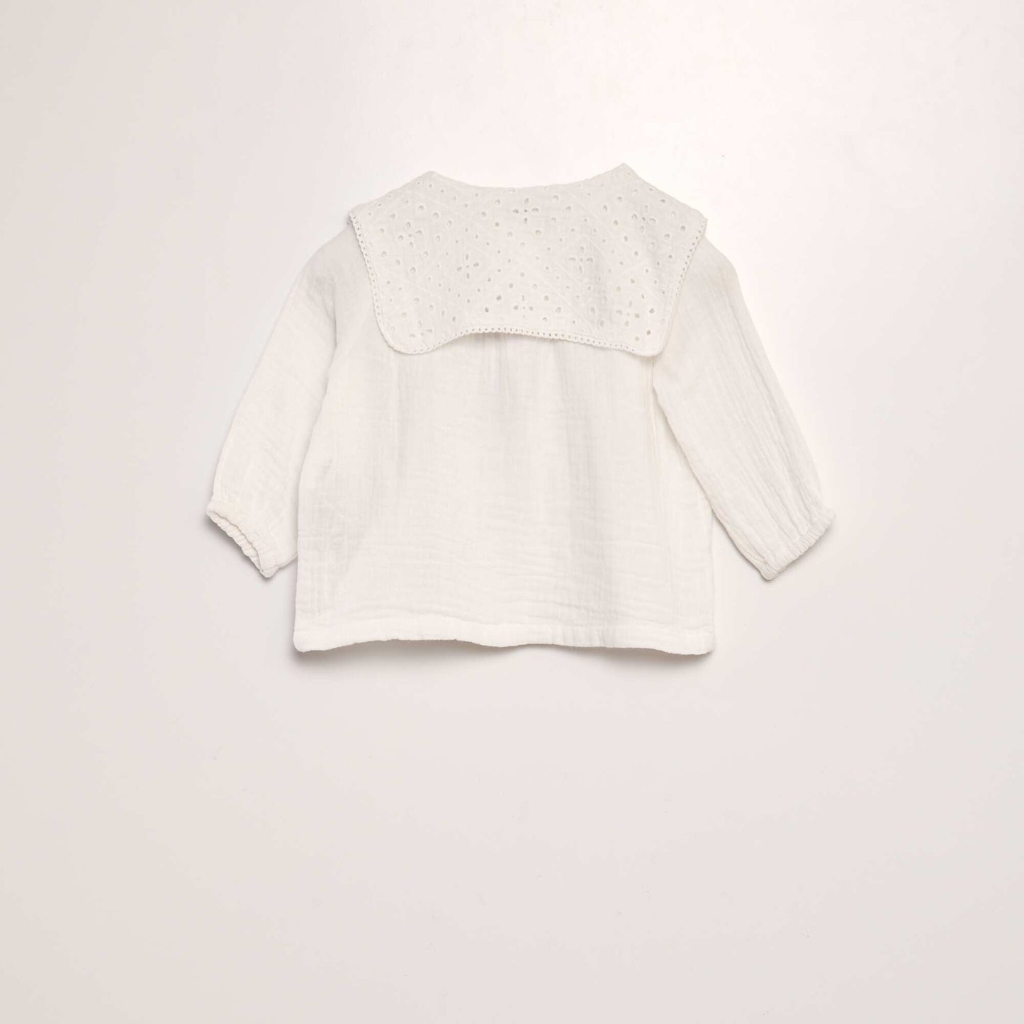 Cotton gauze blouse with embroidered collar WHITE