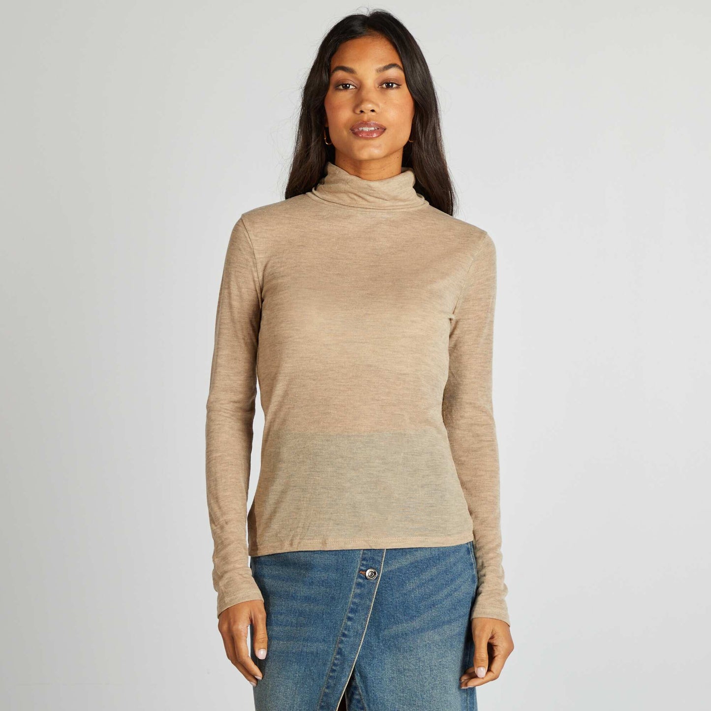 Marl turtleneck T-shirt BEIGE