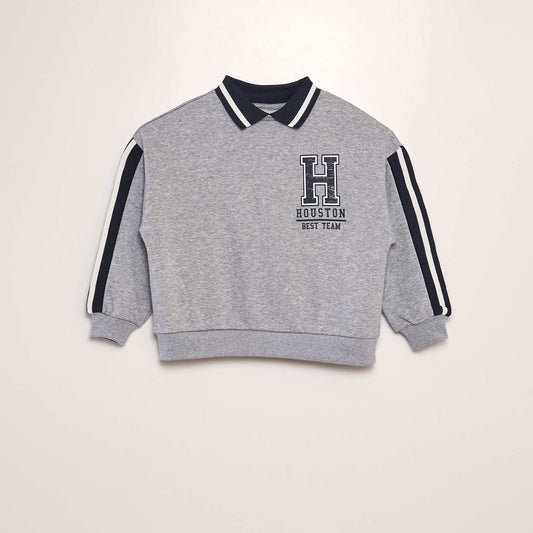 Campus style polo collar sweatshirt GREY