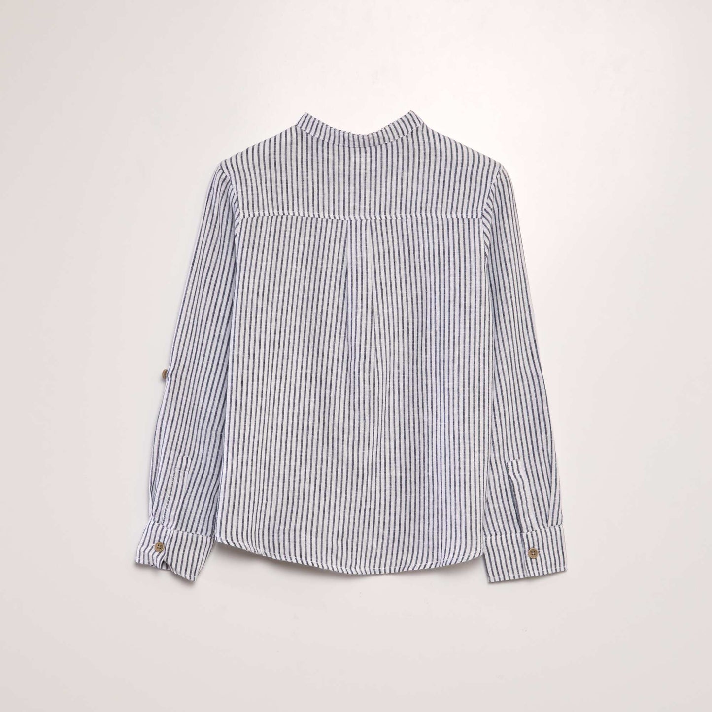 Linen-blend shirt with mandarin collar BLUE