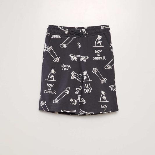 Printed sweatshirt fabric Bermuda shorts BLACK