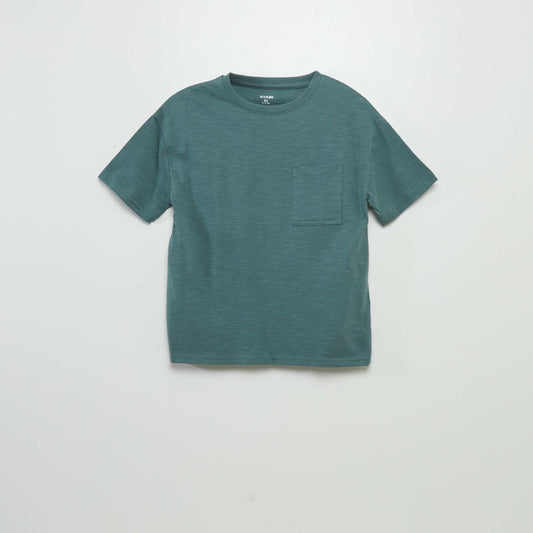 Plain stranded knit T-shirt GREEN