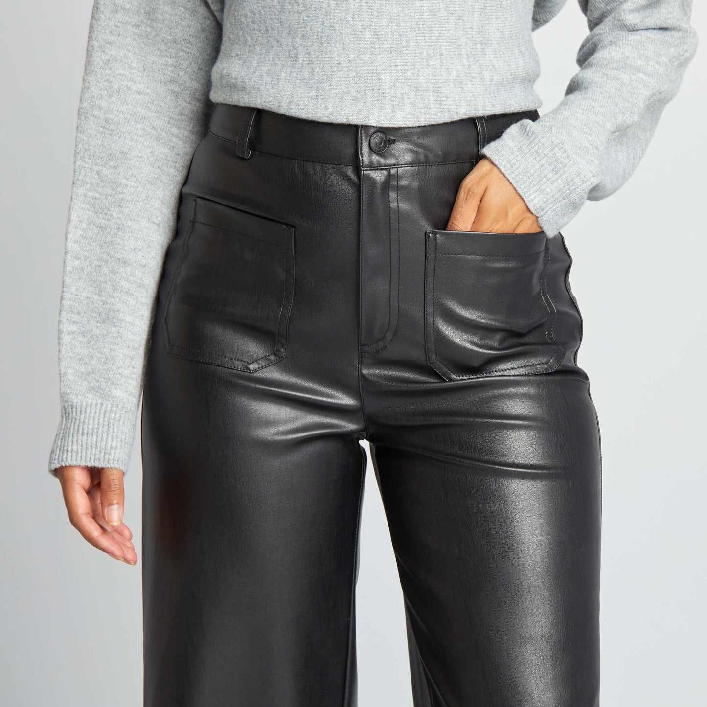 Straight-leg synthetic trousers black